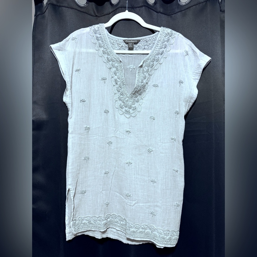 Tommy Bahama Light Gray Embroidered Tunic